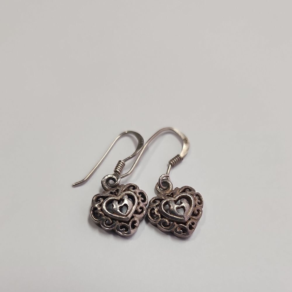 Sterling Silver Heart Earrings Mother Child Dangle